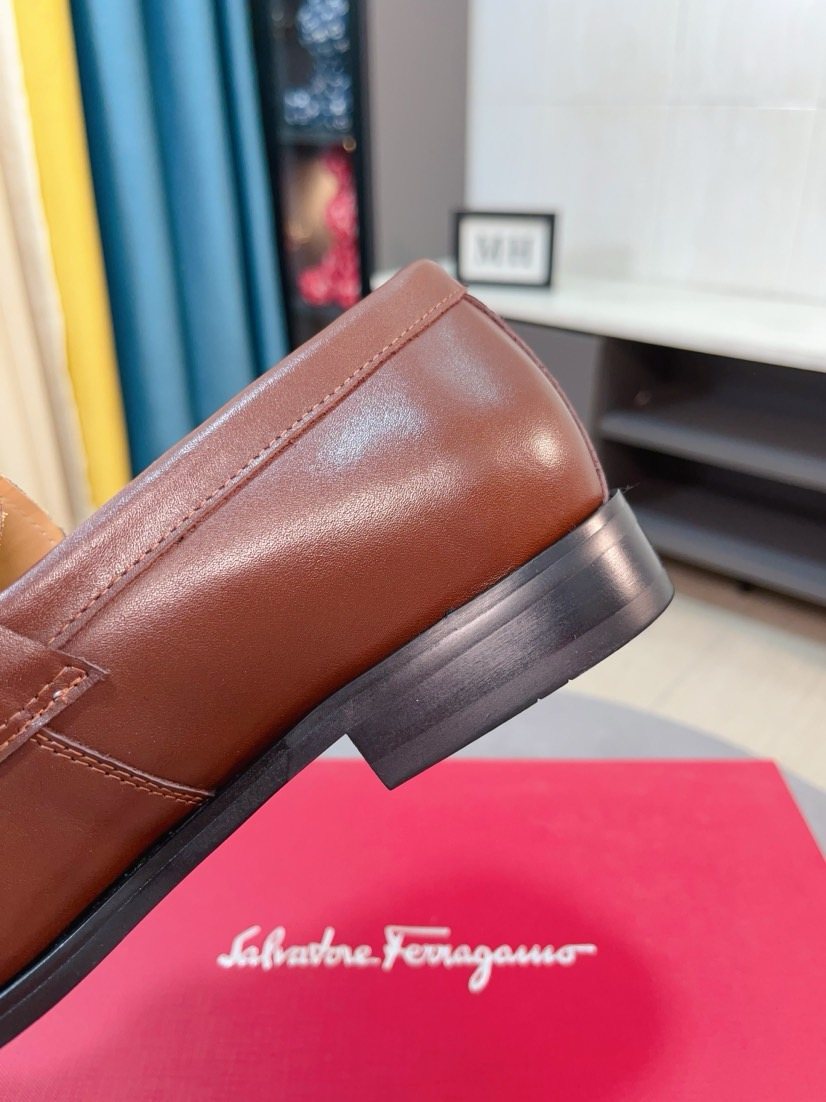 Ferragamo Metal-Accent Moc-Toe Loafers — detail