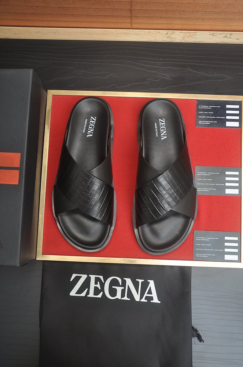 Zegna Cross-Strap Slide Sandals — front
