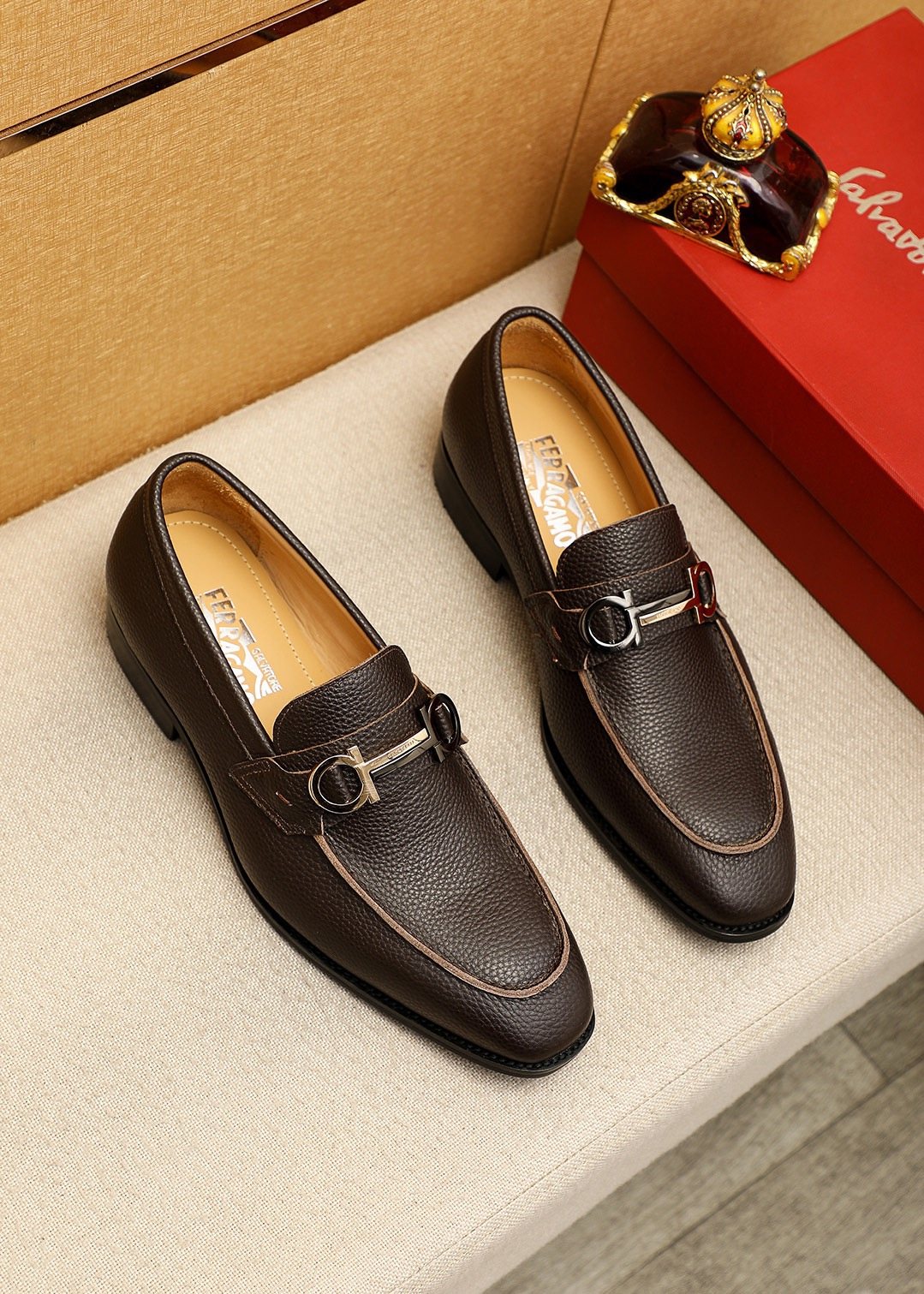 Ferragamo Pebble Leather Buckle Loafers — hero