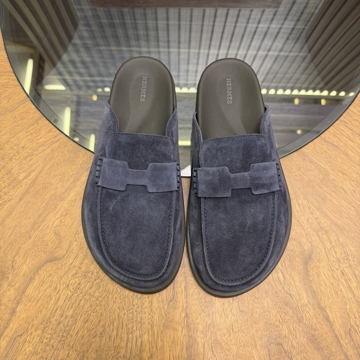 Hermès H-Detail Suede Mule Shoes — front