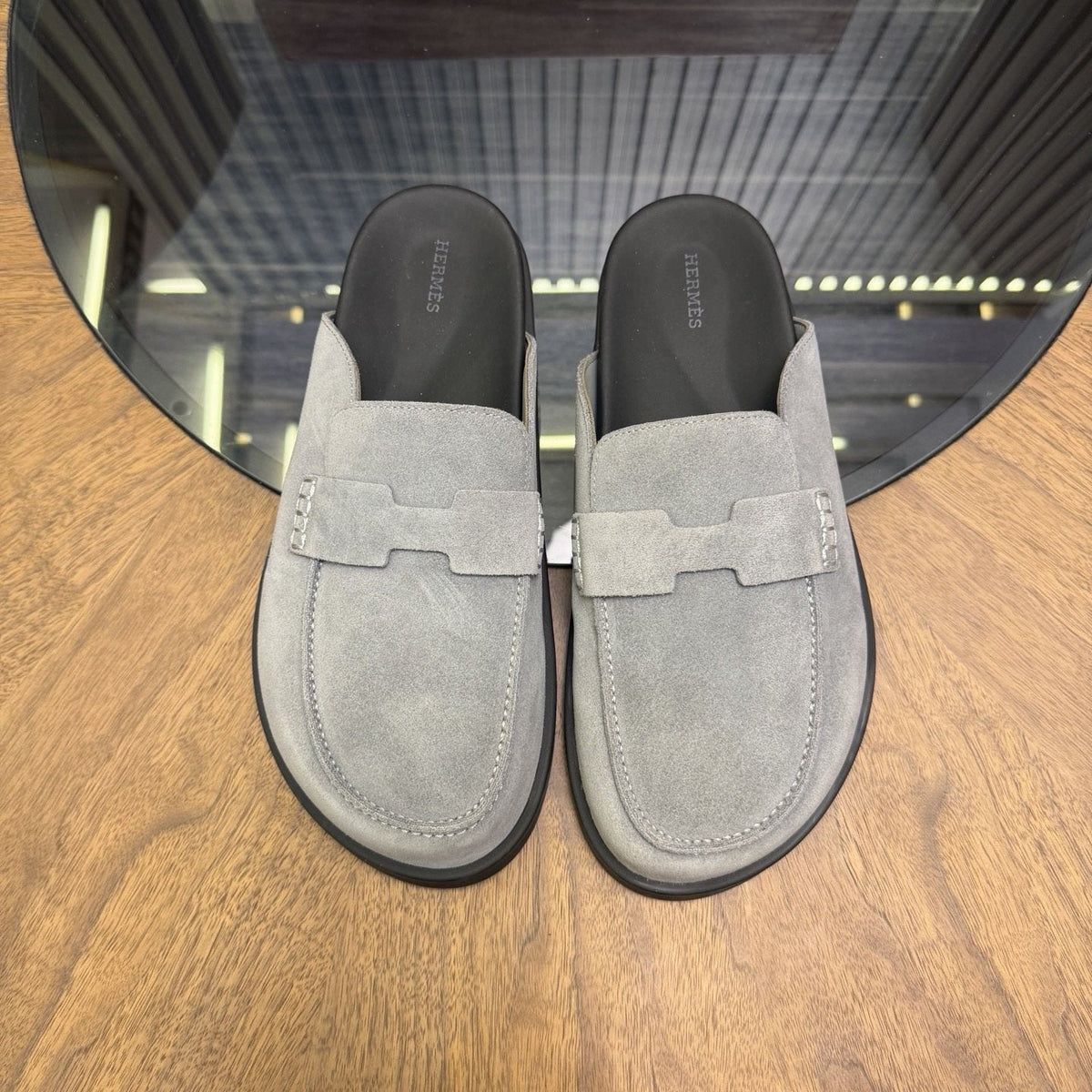 Hermès H-Detail Suede Mule Shoes — front