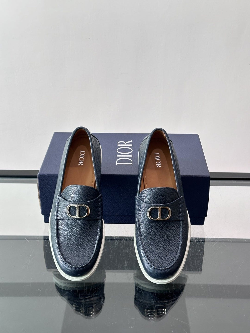 Dior Black Textured Slip-On Loafers — front
