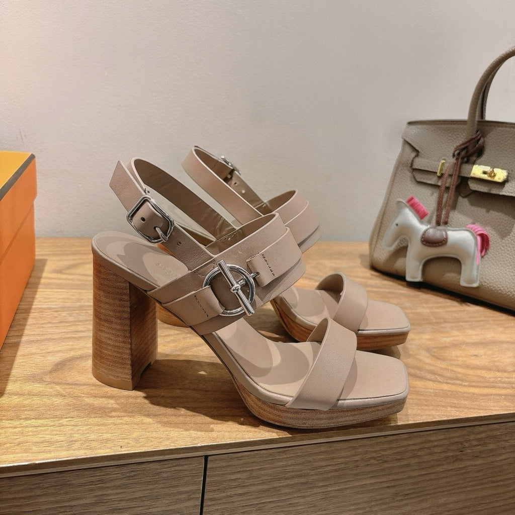 Hermès Square-Toe Block-Heel Sandals — side