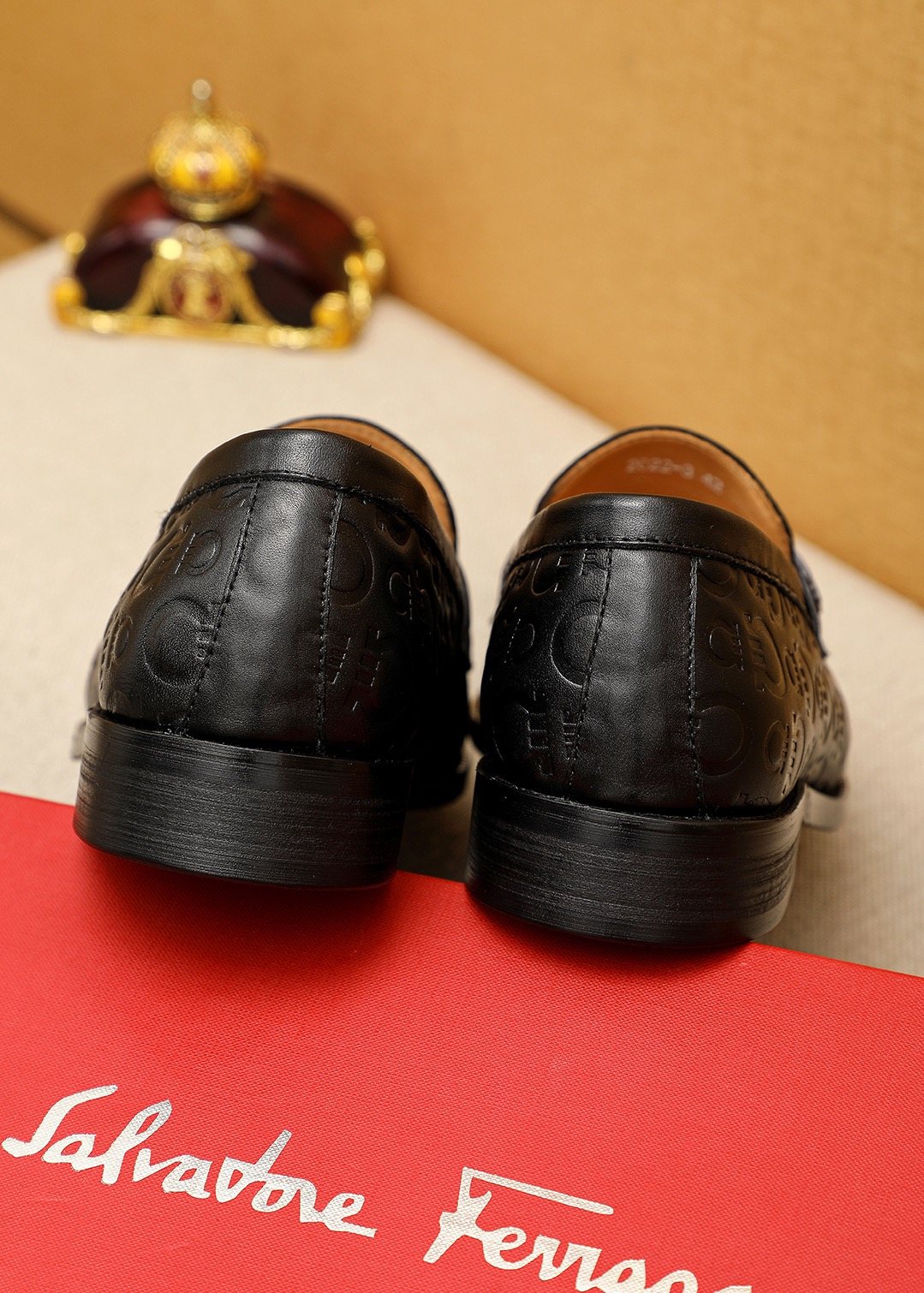Ferragamo Burgundy Embossed Slip-On Shoes — back