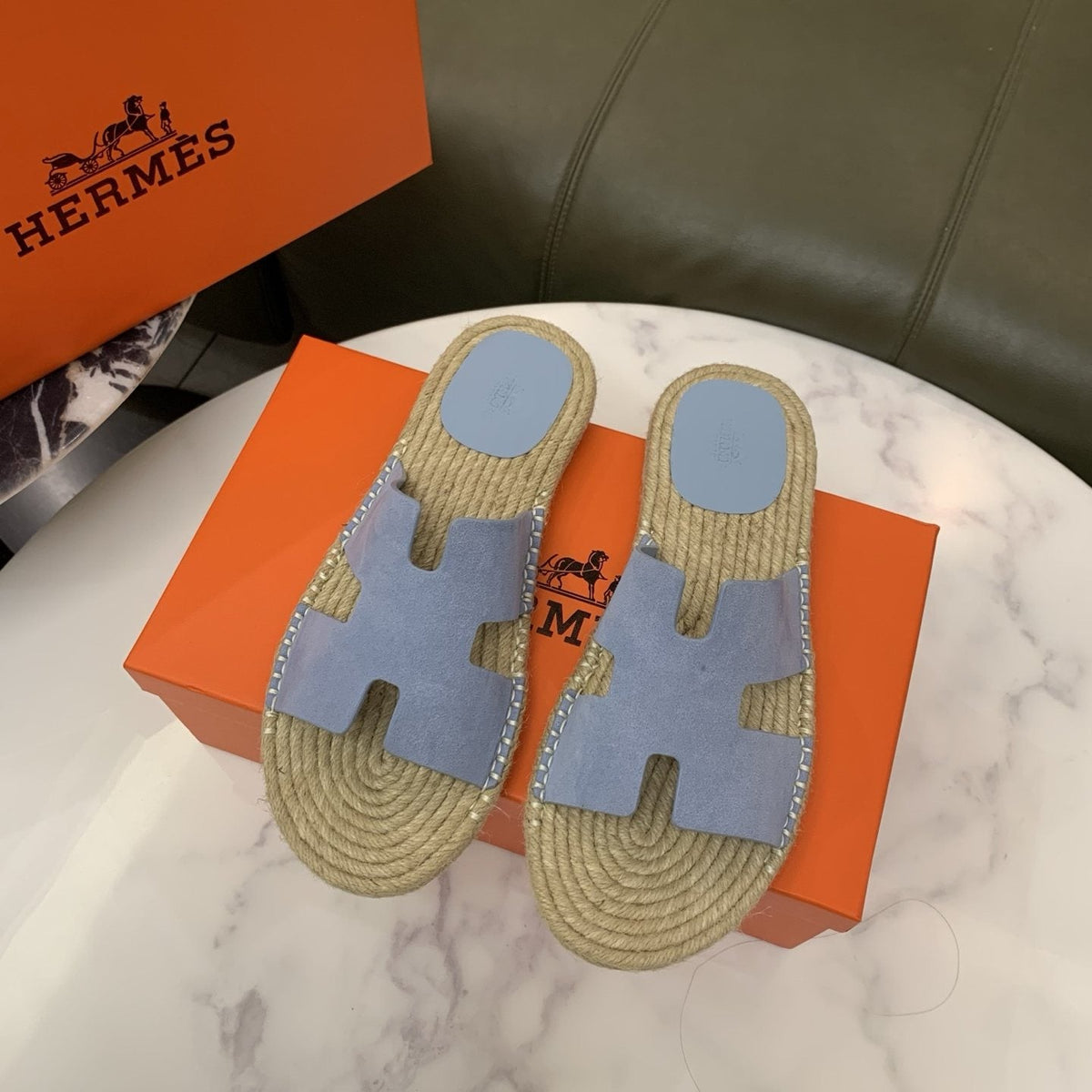 Hermès H-Cut Braided Slide Sandals — front