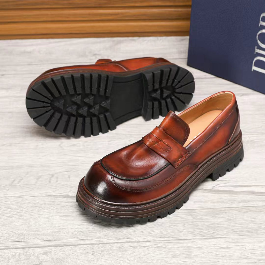 Dior Leather Moc-Toe Loafers — side