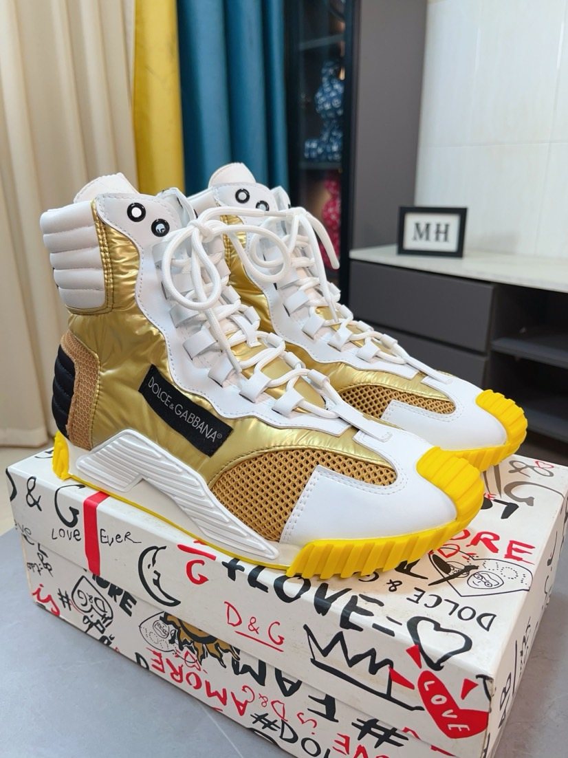 Dolce & Gabbana Metallic Gold High-Top Sneakers — back