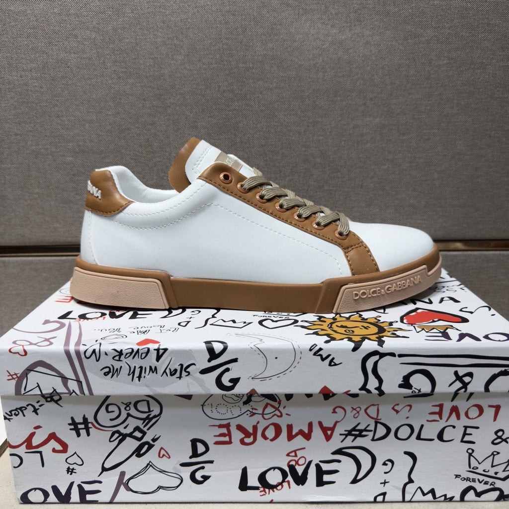 Dolce & Gabbana White Black Low-Top Sneakers — side