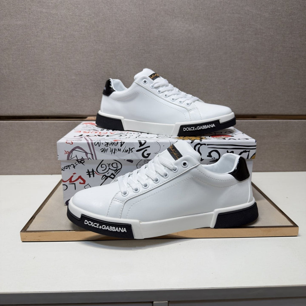 Dolce & Gabbana White Black Low-Top Sneakers — front
