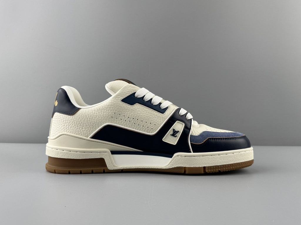 Louis Vuitton White & Navy Low-Top Sneakers — side