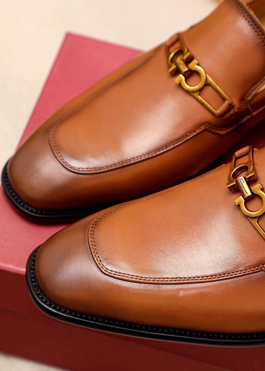Ferragamo Leather Hardware Loafers — detail