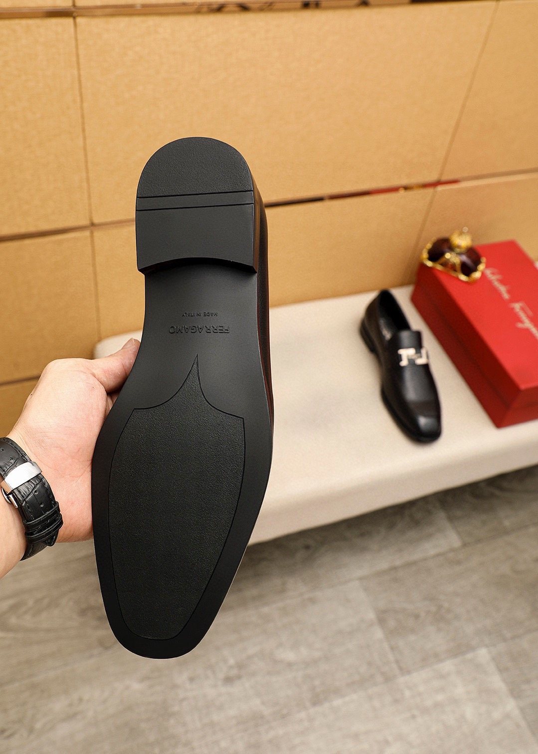 Ferragamo Black Buckle Loafers — back