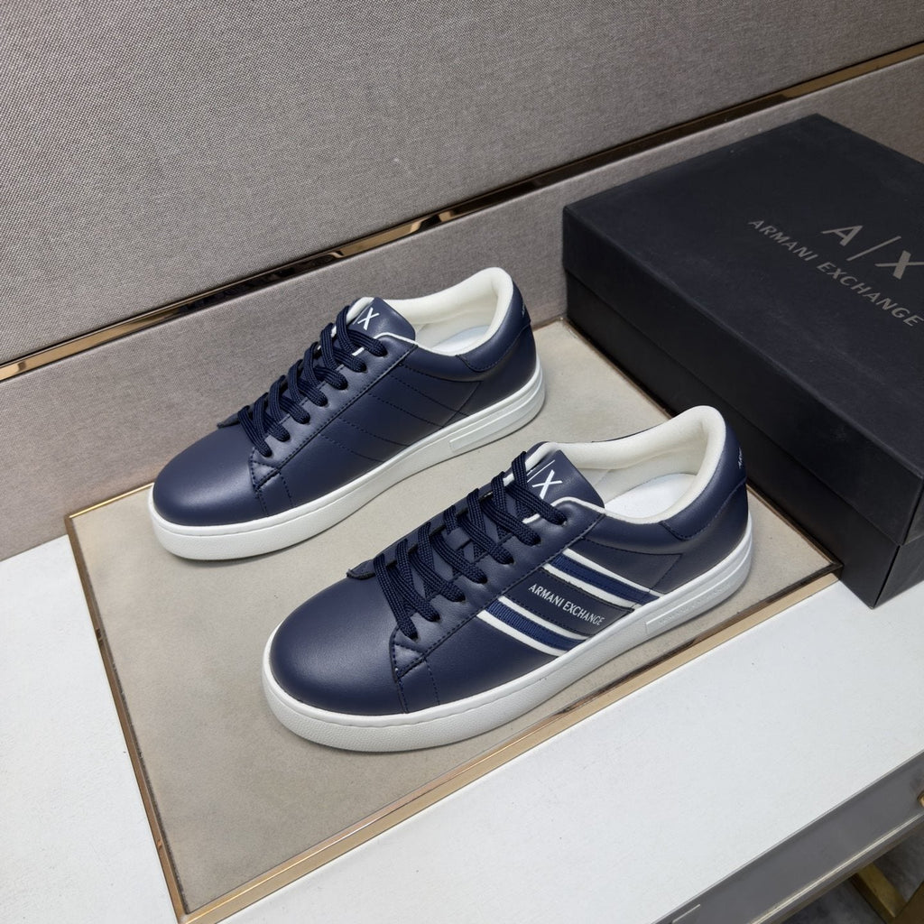 Armani Navy and White Stripe Sneakers — front