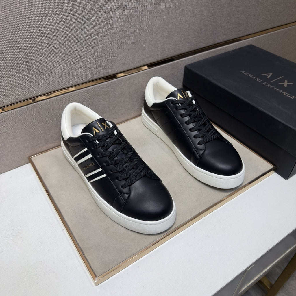 Armani Navy and White Stripe Sneakers — front