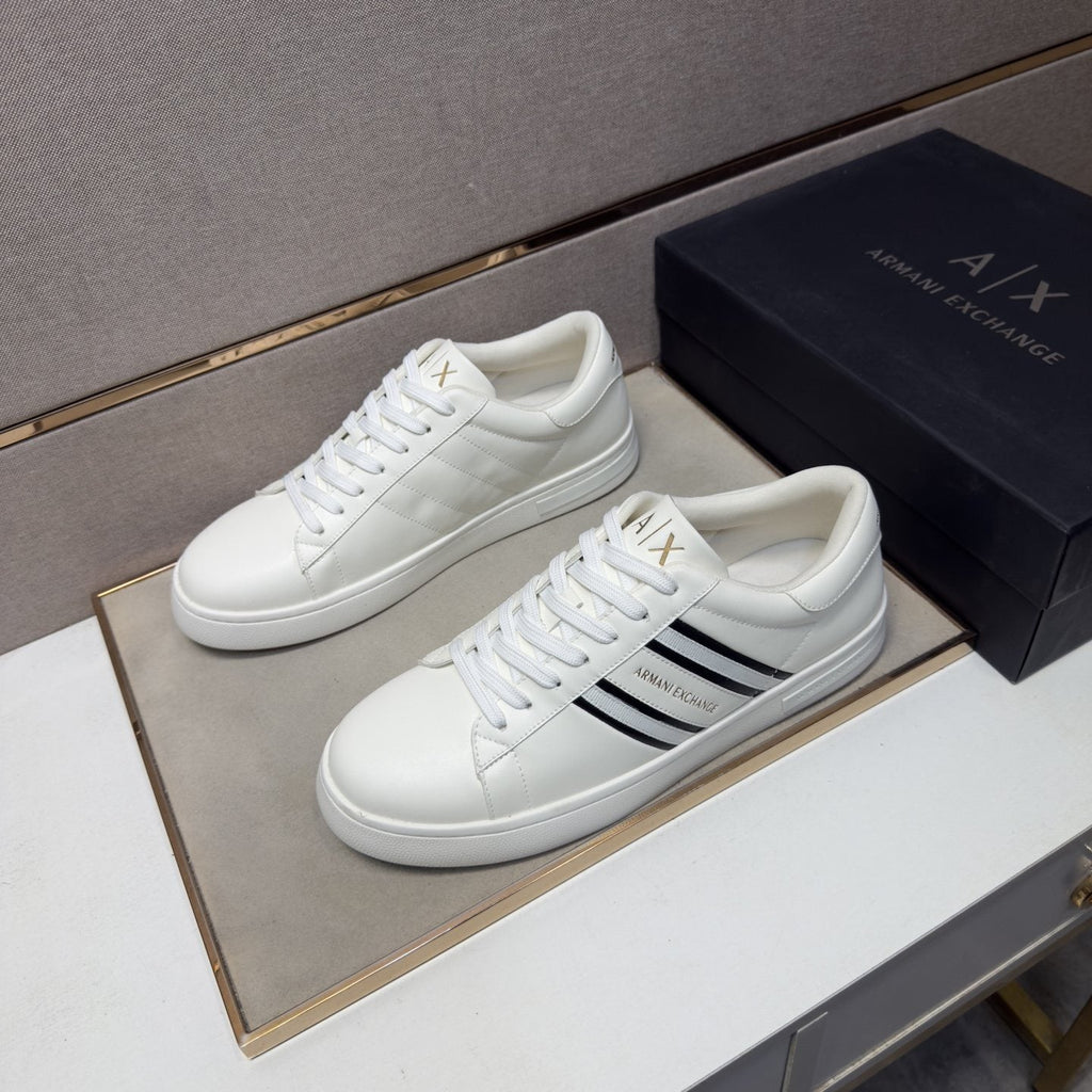 Armani Navy and White Stripe Sneakers — front