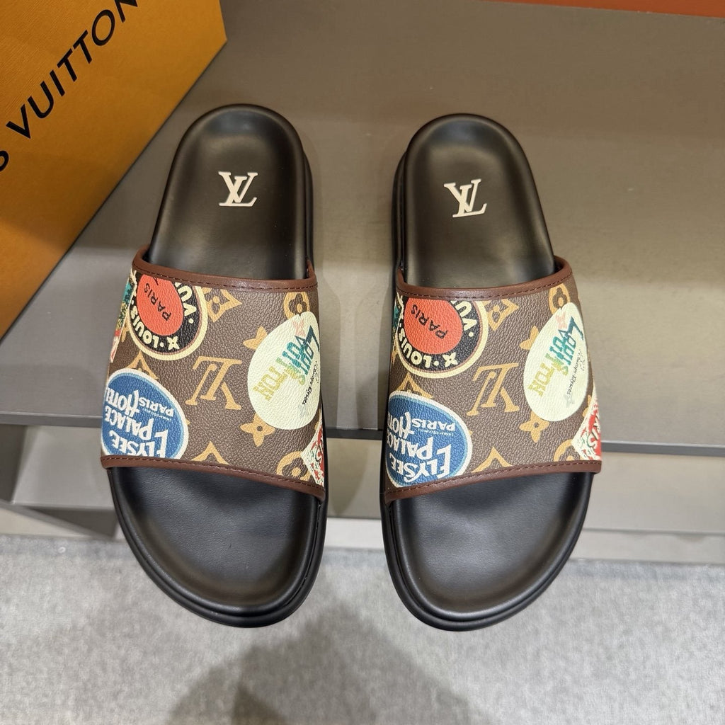 Louis Vuitton Colorful Print Slide Sandals — front